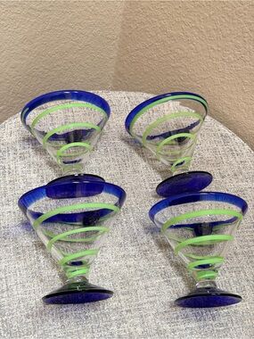 1990s Kosta Boda Royal Caribbean Hand Blown Martini Margarita Dessert Set..
